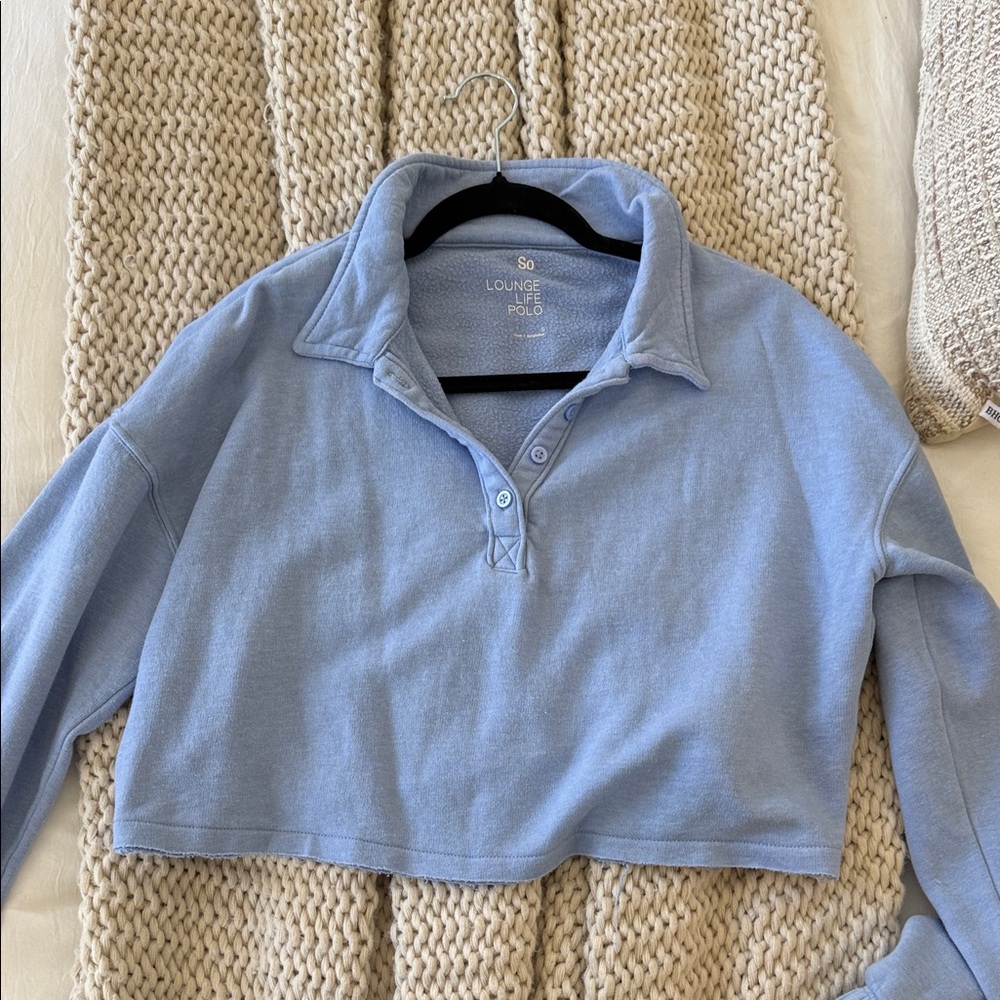 Blue Cropped Henley Shirt